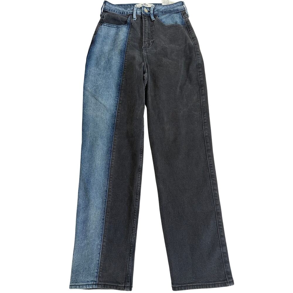 Hollister Two Tone Contrast Jeans Womens Straight Leg High Rise Denim Trend